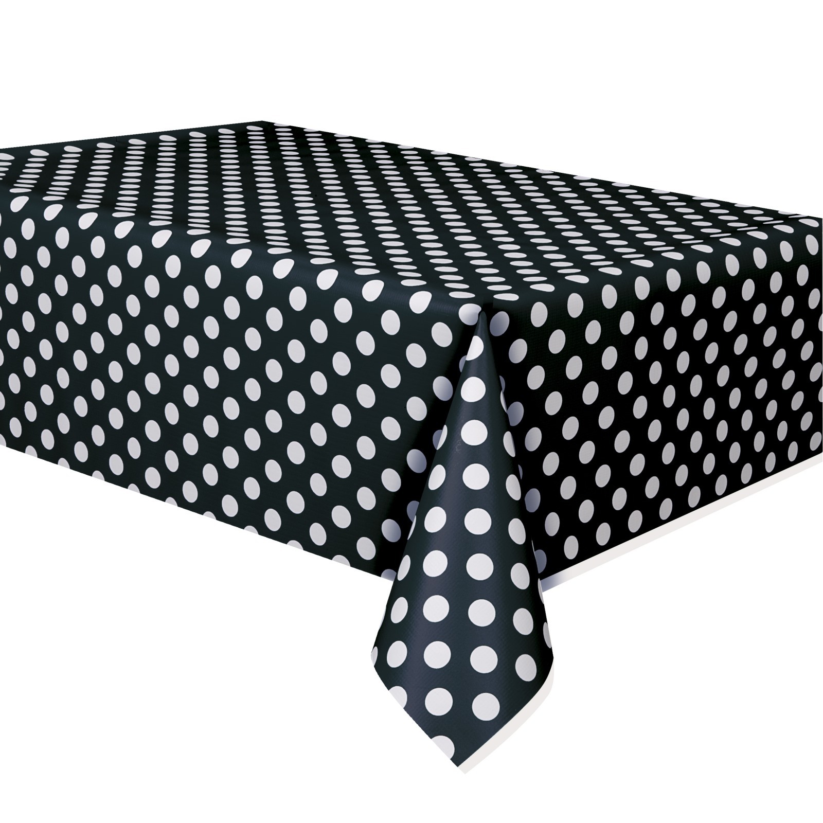 Black Polkadot Plastic Tablecloth