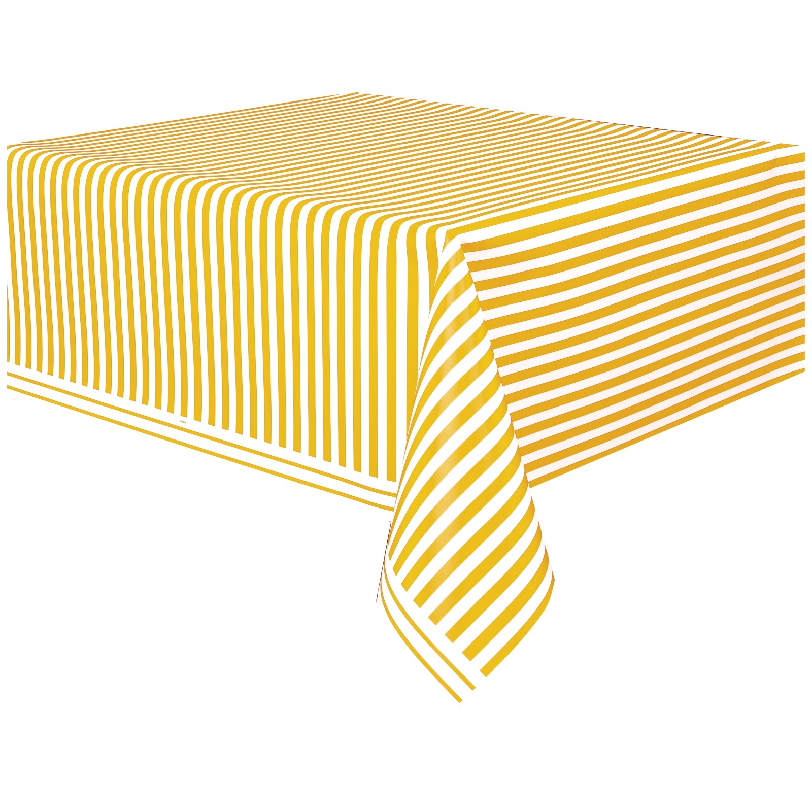 Yellow and White Striped Plastic Tablecloth