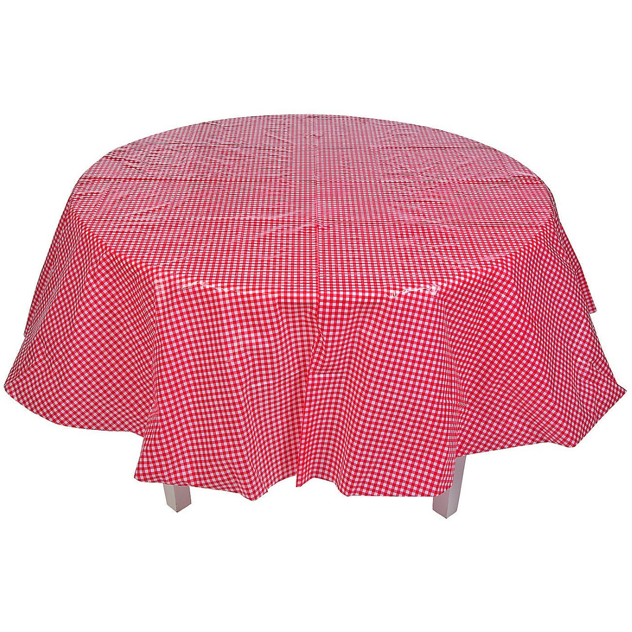 Red Round Gingham Plastic Tablecloth