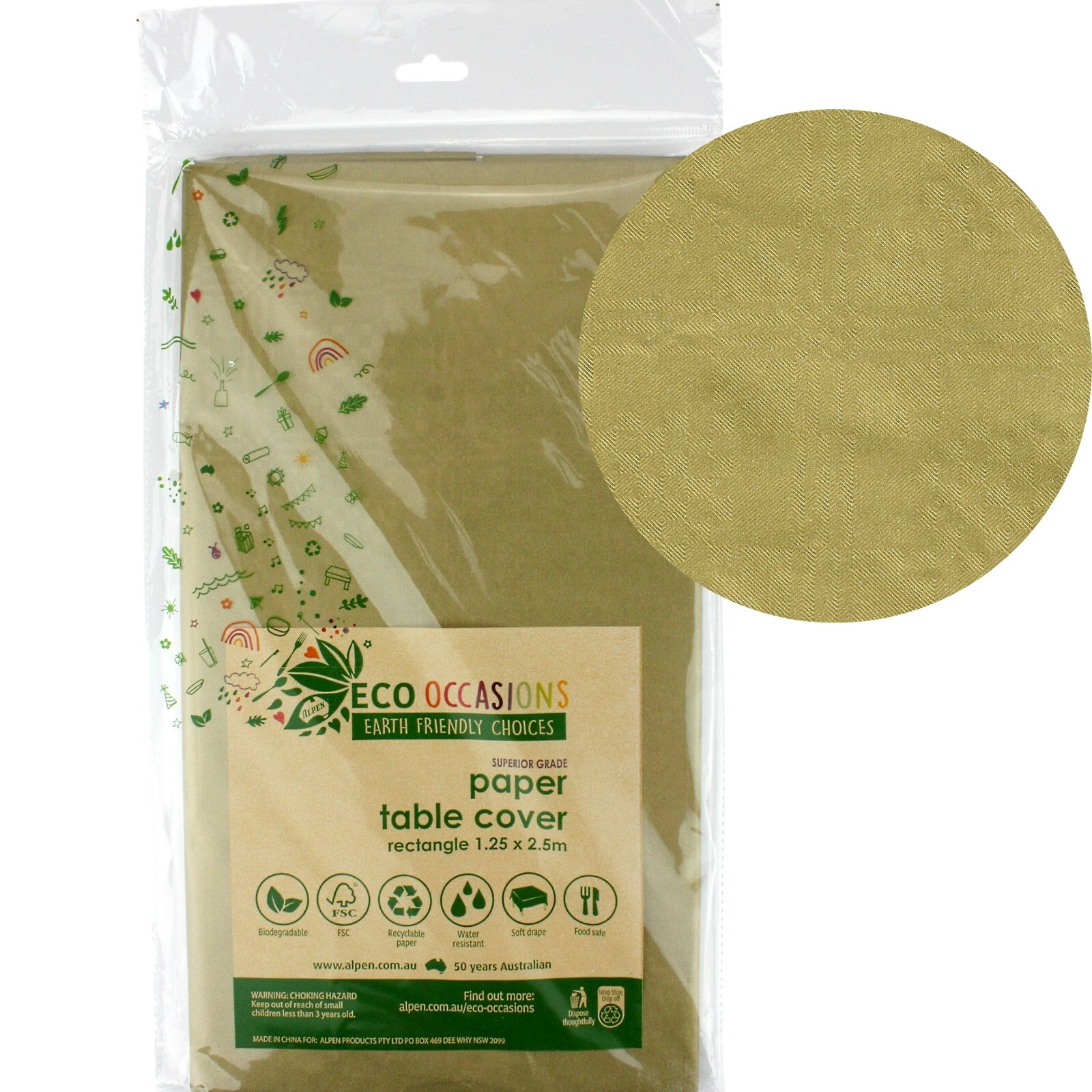 Gold Eco Biodegradable Paper Tablecloth