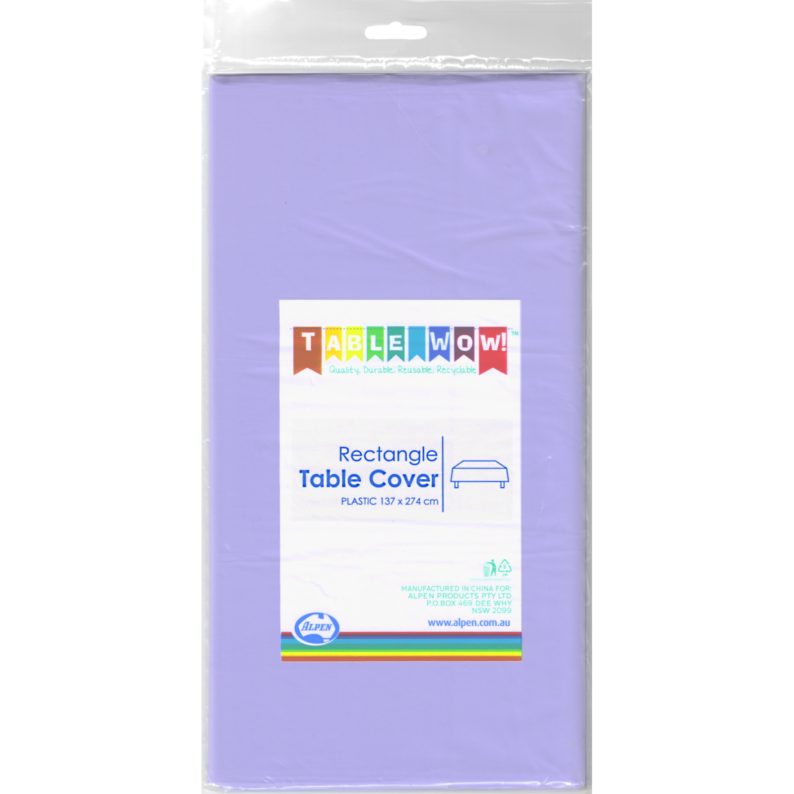 Lavender Plastic Rectangular Tablecloth 137cm x 274cm