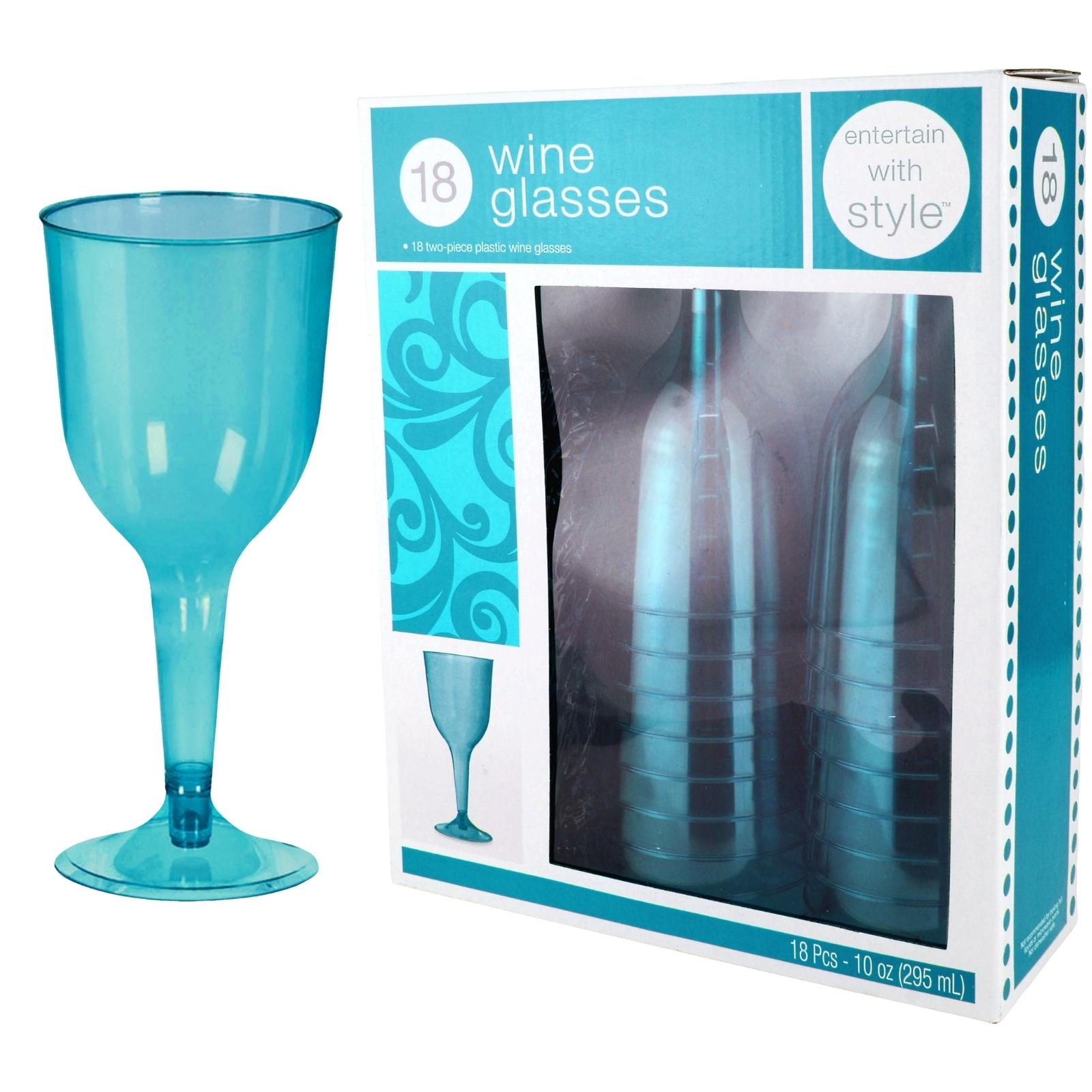 Caribbean Blue Plastic Wine Glasses (Pack of 18)