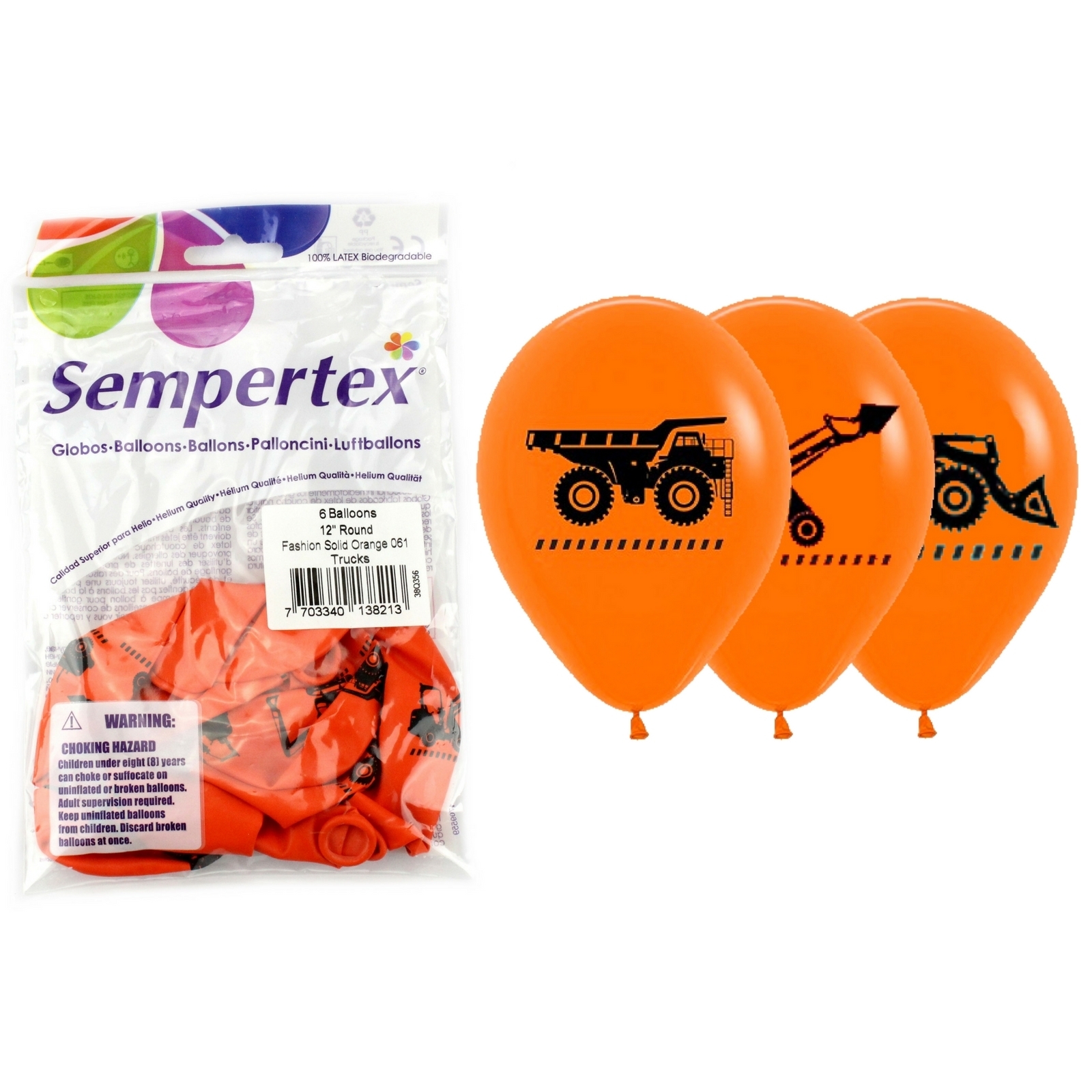 Sempertex Construction Trucks Orange Balloons (Pack of 6)