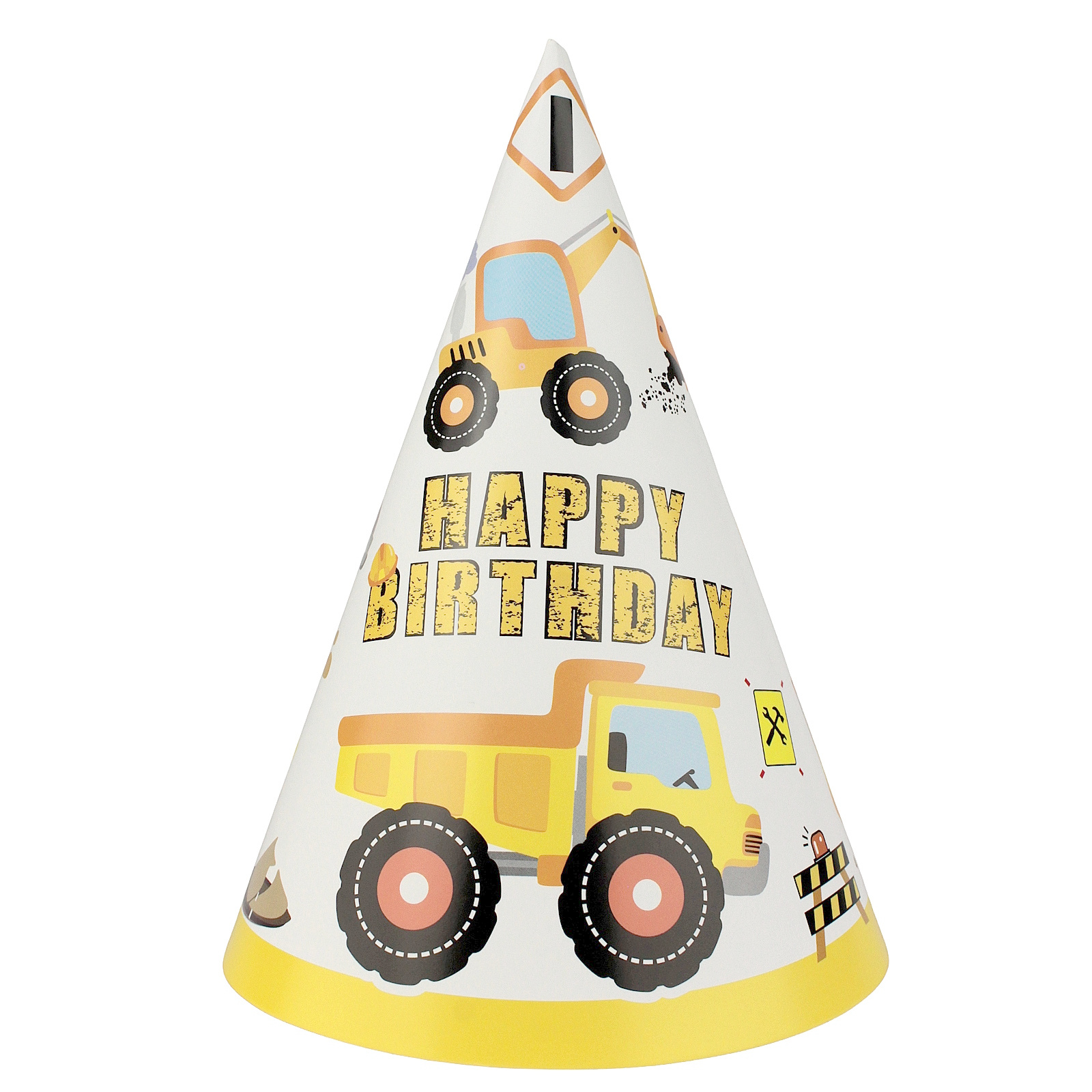 Happy Birthday Construction Party Hats (Pack of 6)