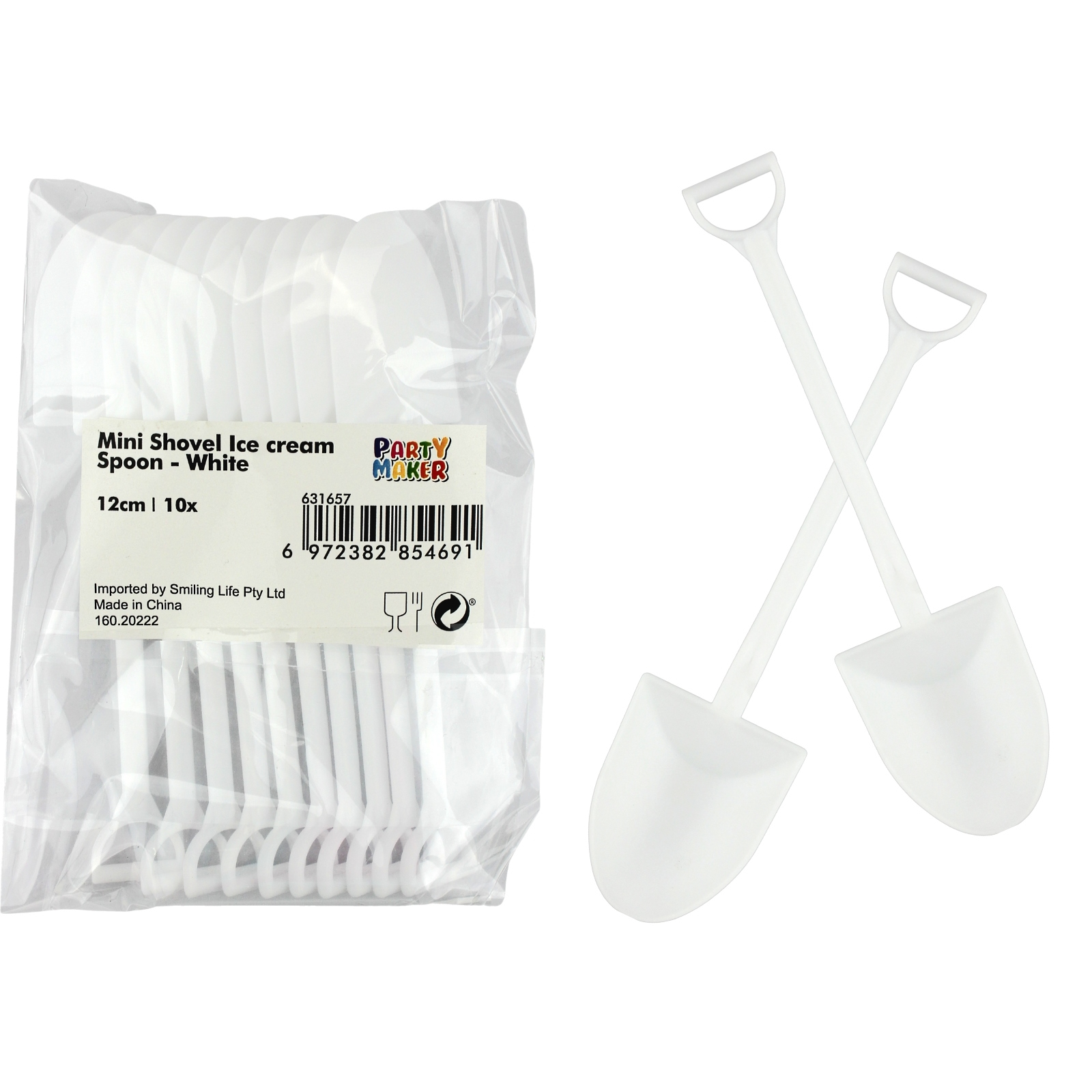 Mini White Construction Shovel Spoons (Pack of 10) 