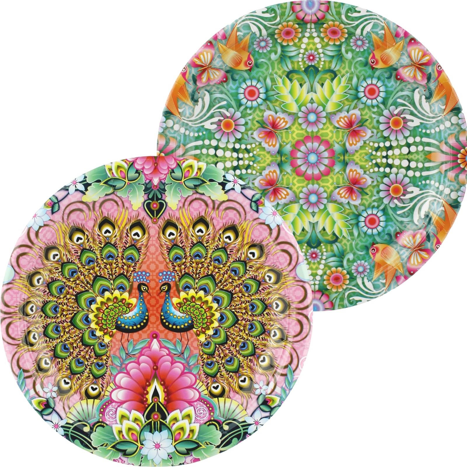 Catalina Peacock & Mandala Large Paper Plates (Pack of 8)