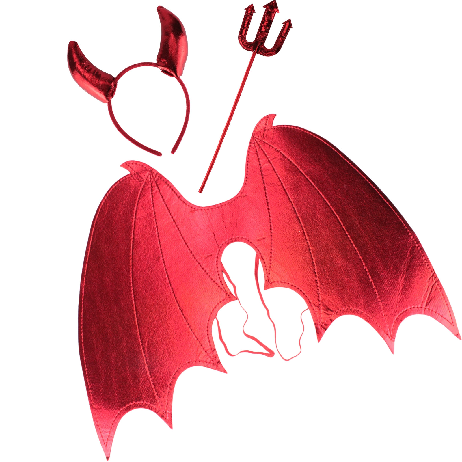 Metallic Red Devil Headband, Trident and Wings Set