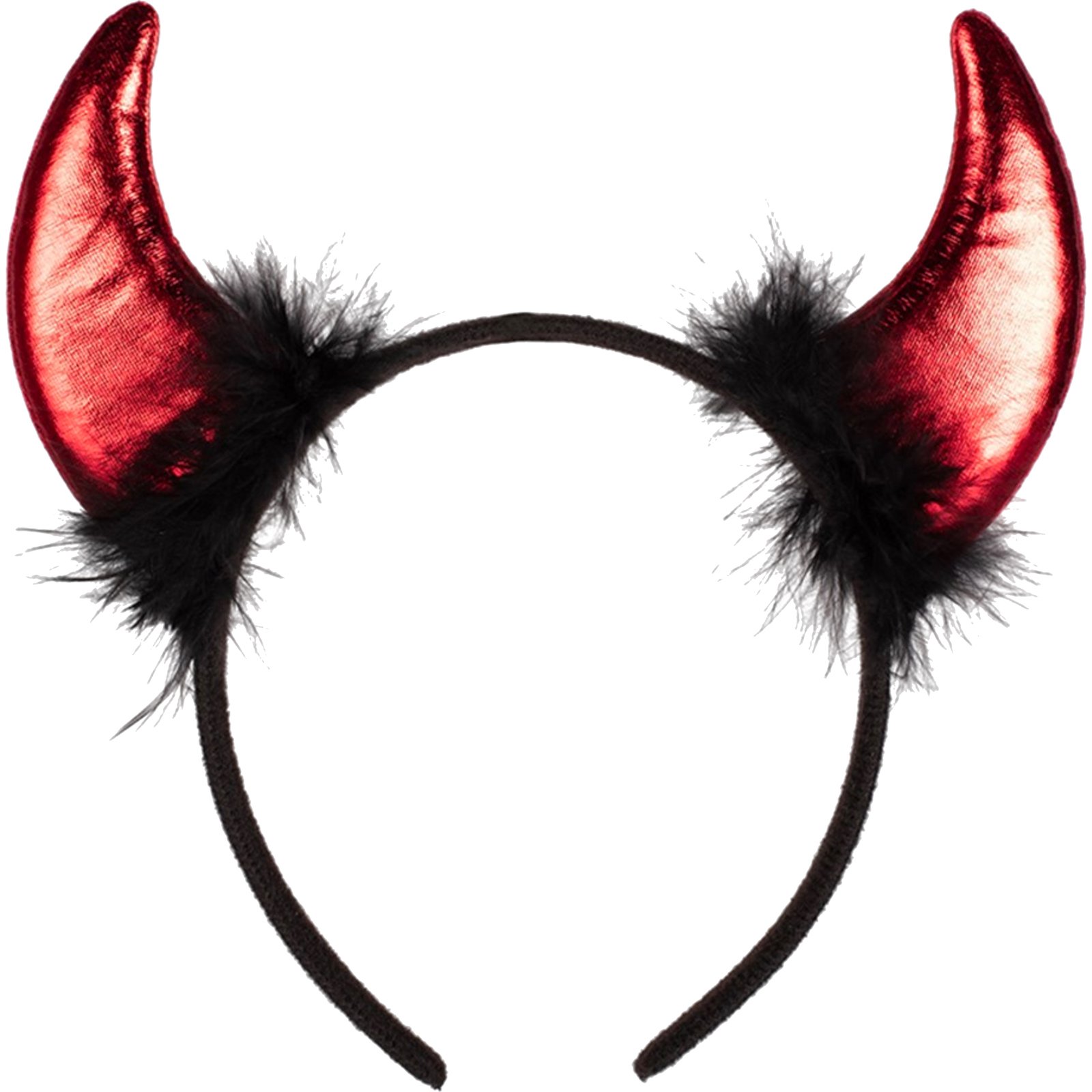 Red Devil Horns Headband With Fluffy Trim