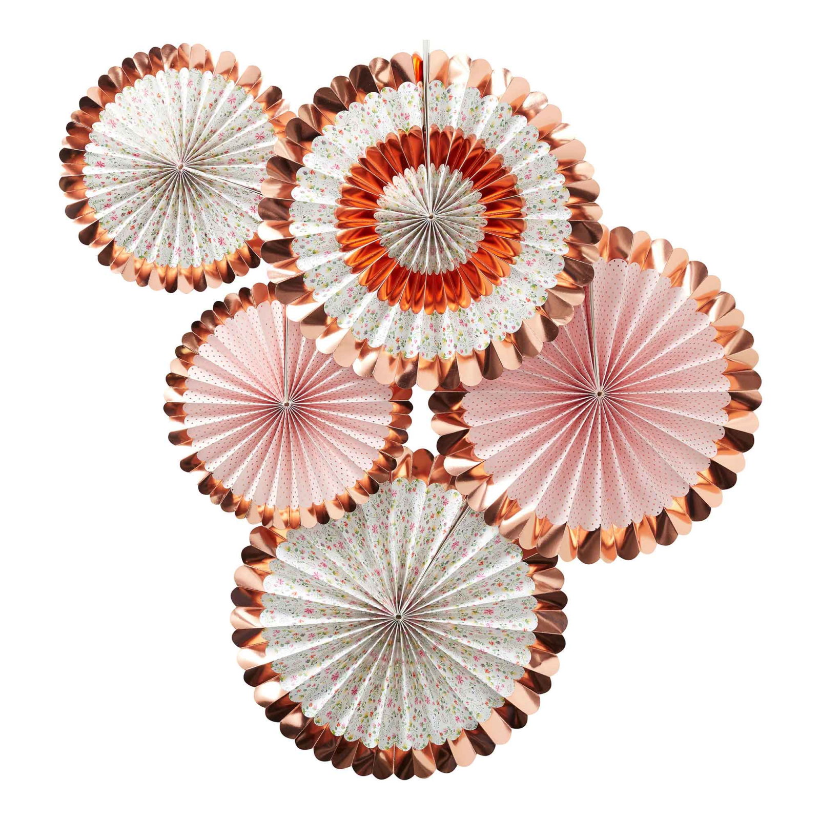 Ginger Ray Ditsy Floral & Rose Gold Fan Decorations (Pack of 5)