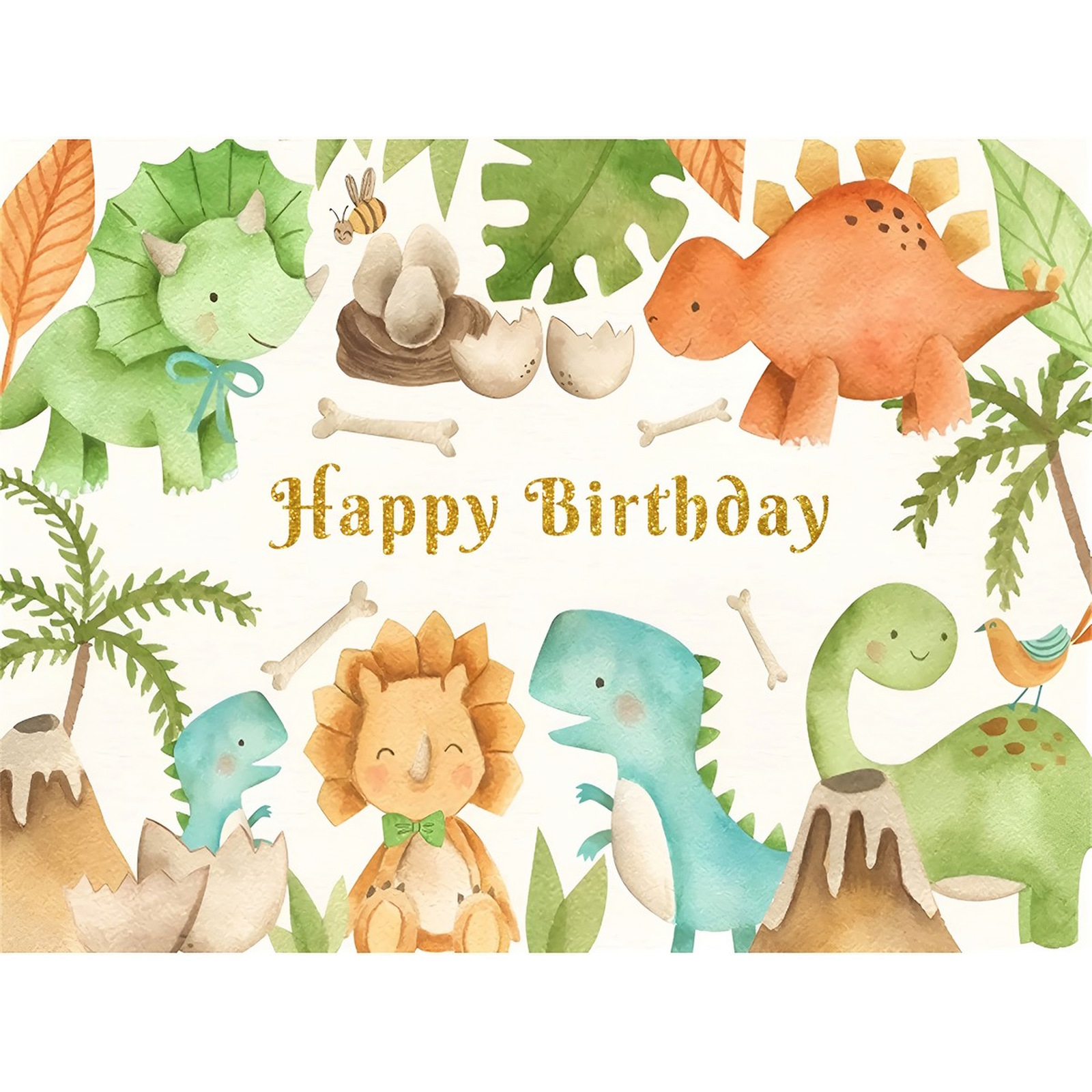 Little Dino Happy Birthday Fabric Backdrop 
