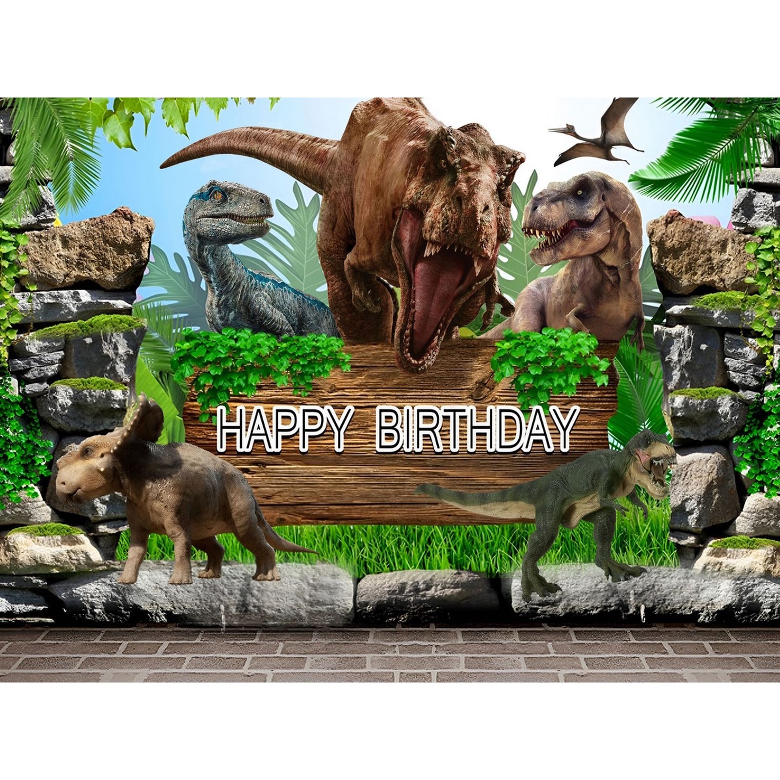 Jurassic Dinosaurs Happy Birthday Fabric Backdrop