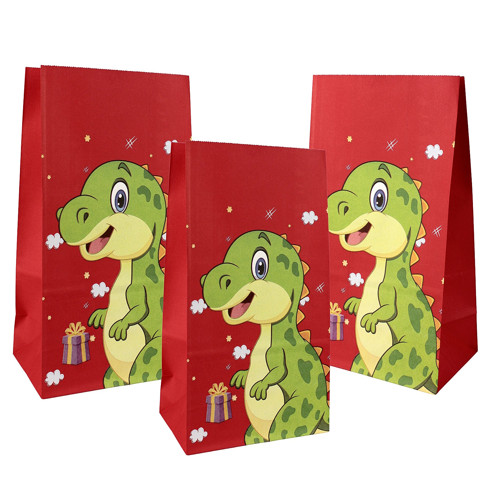 Dinosaur Paper Party Bags With Stickers (Pack of 12)