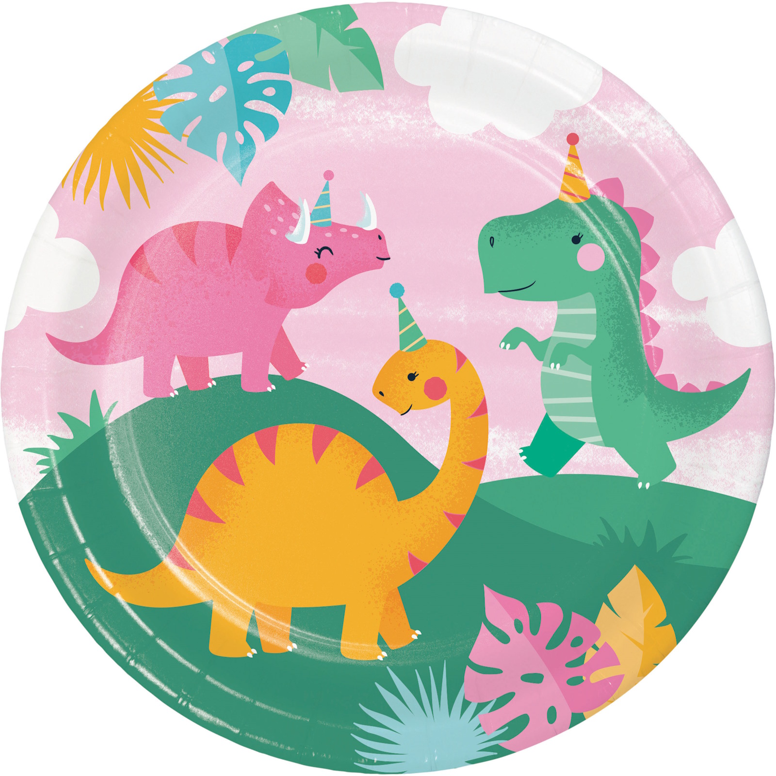 Girl Dino Party Large Paper Plates (Pack of 8)