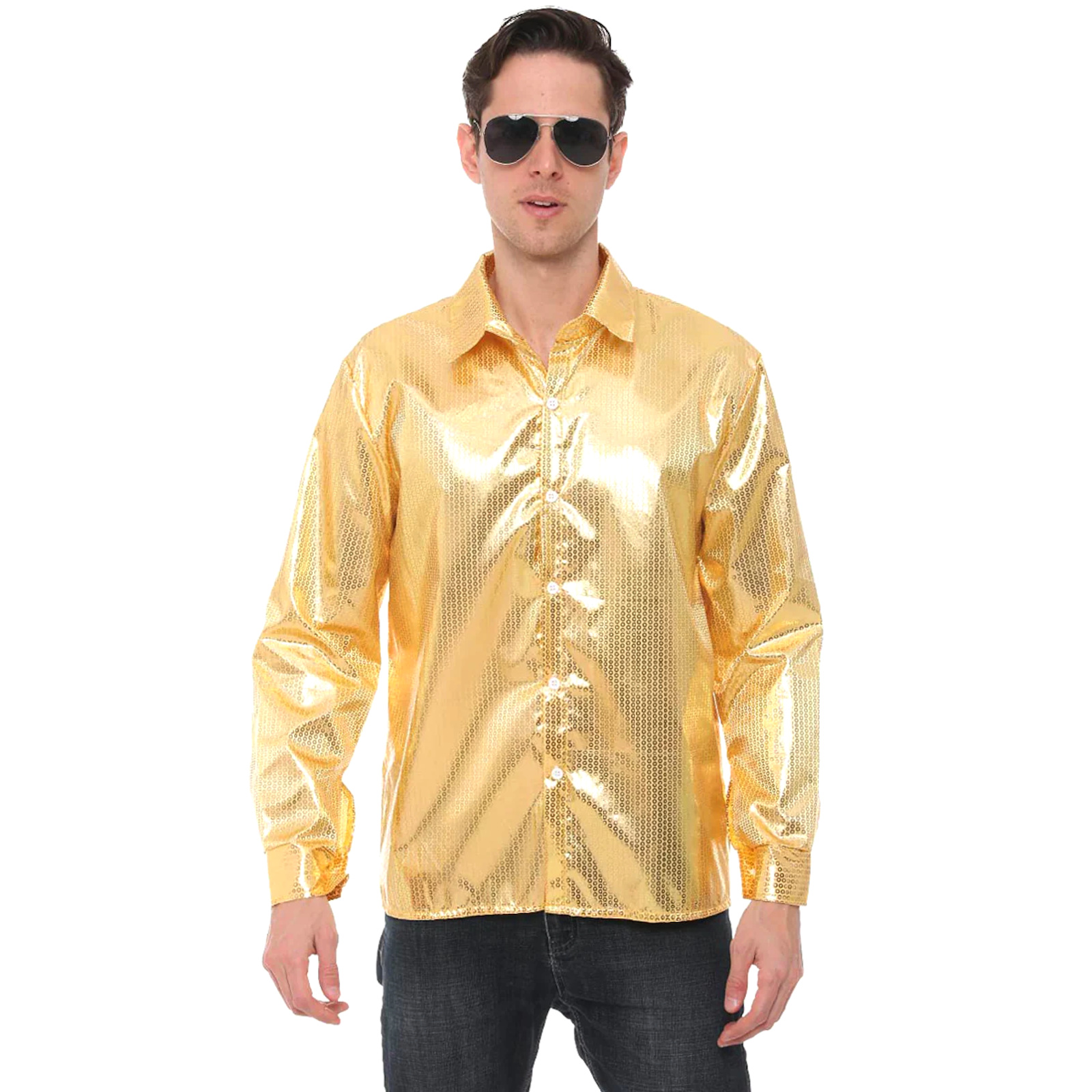 Gold Sequined Disco Shirt Men's Costume X-Large