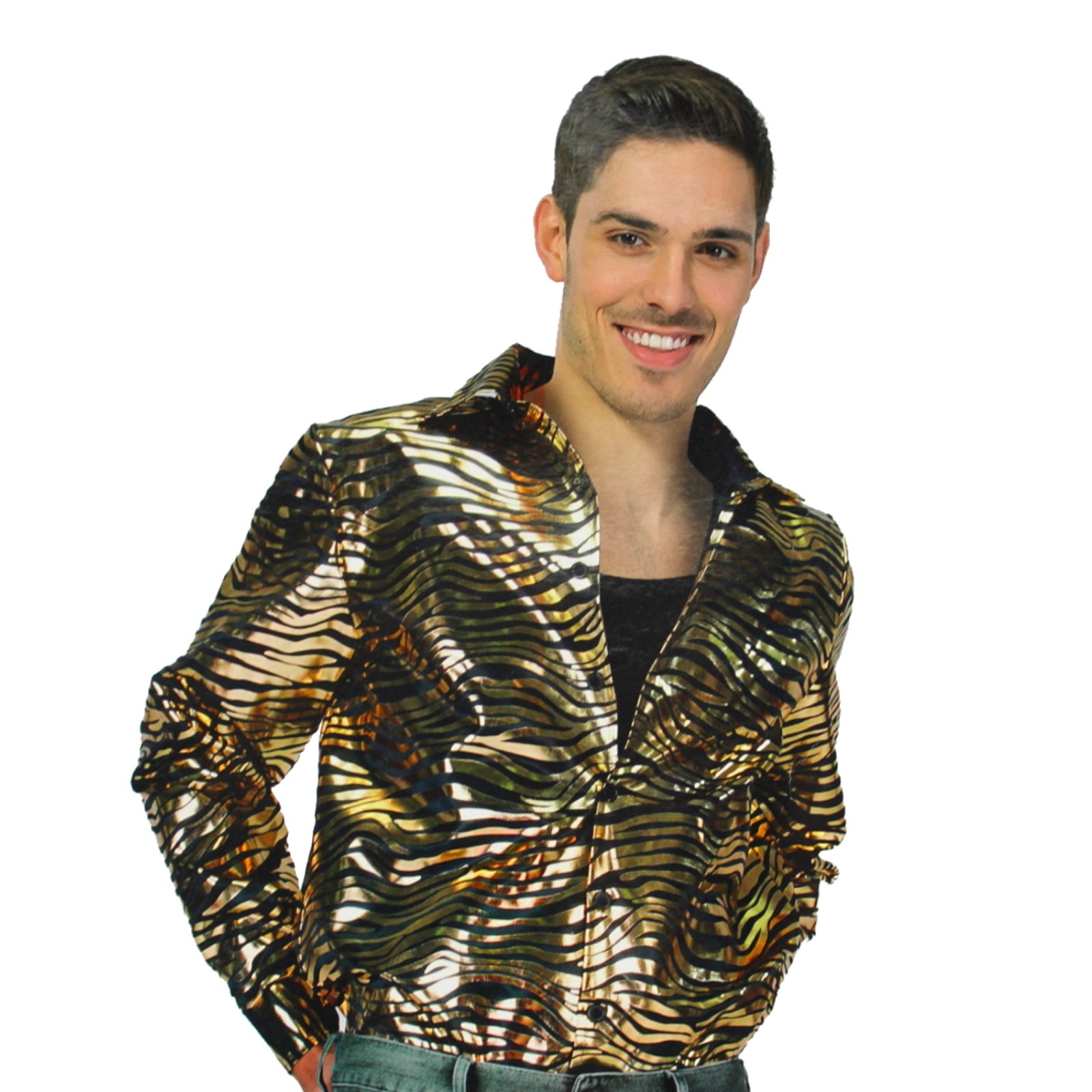 Adult Gold Disco Tiger Print Shirt