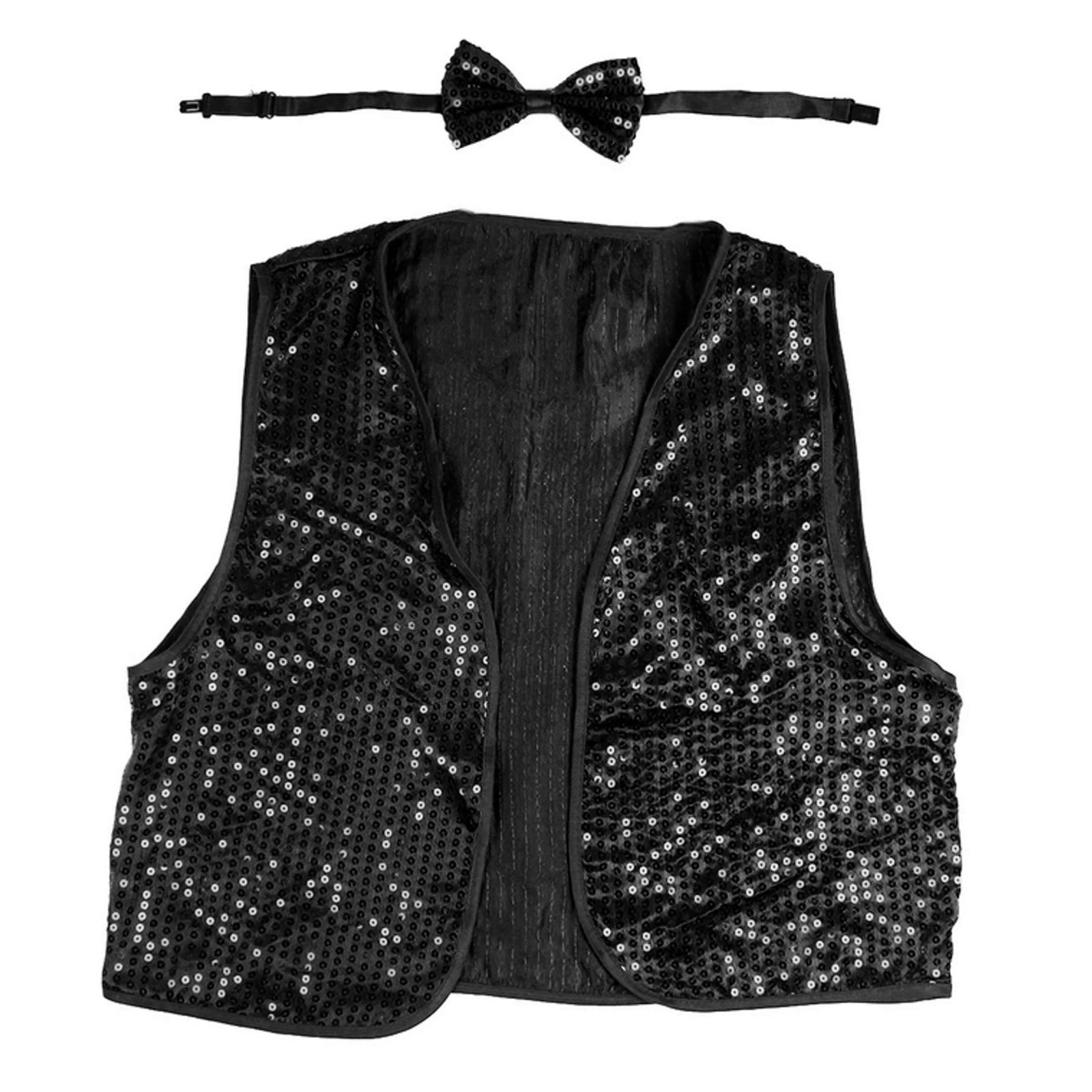 Adult Black Sequin Bow Tie & Vest Set