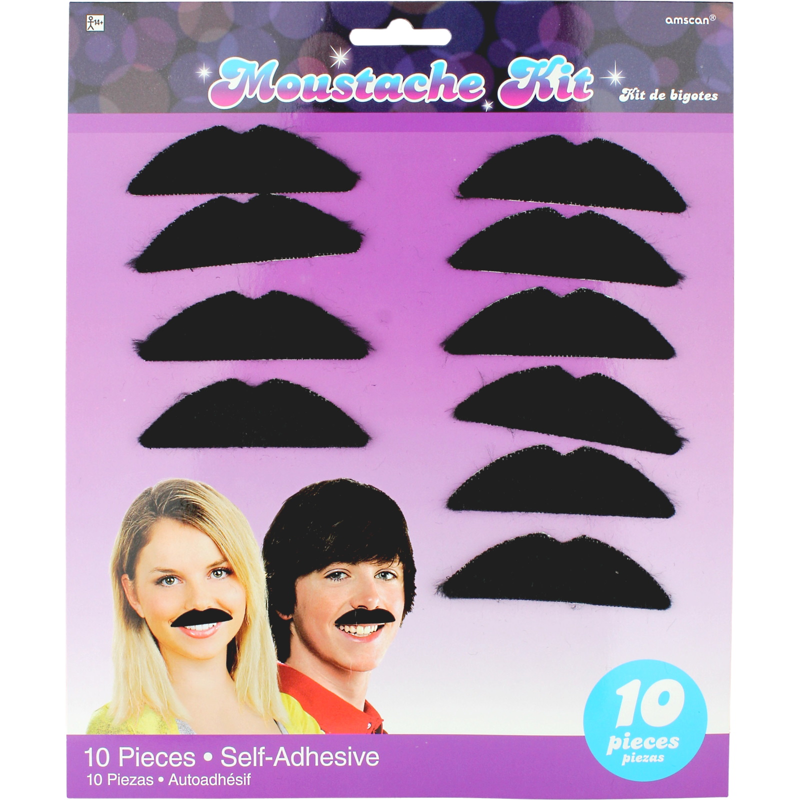 Black Stick On Retro Moustaches (Pack of 10)