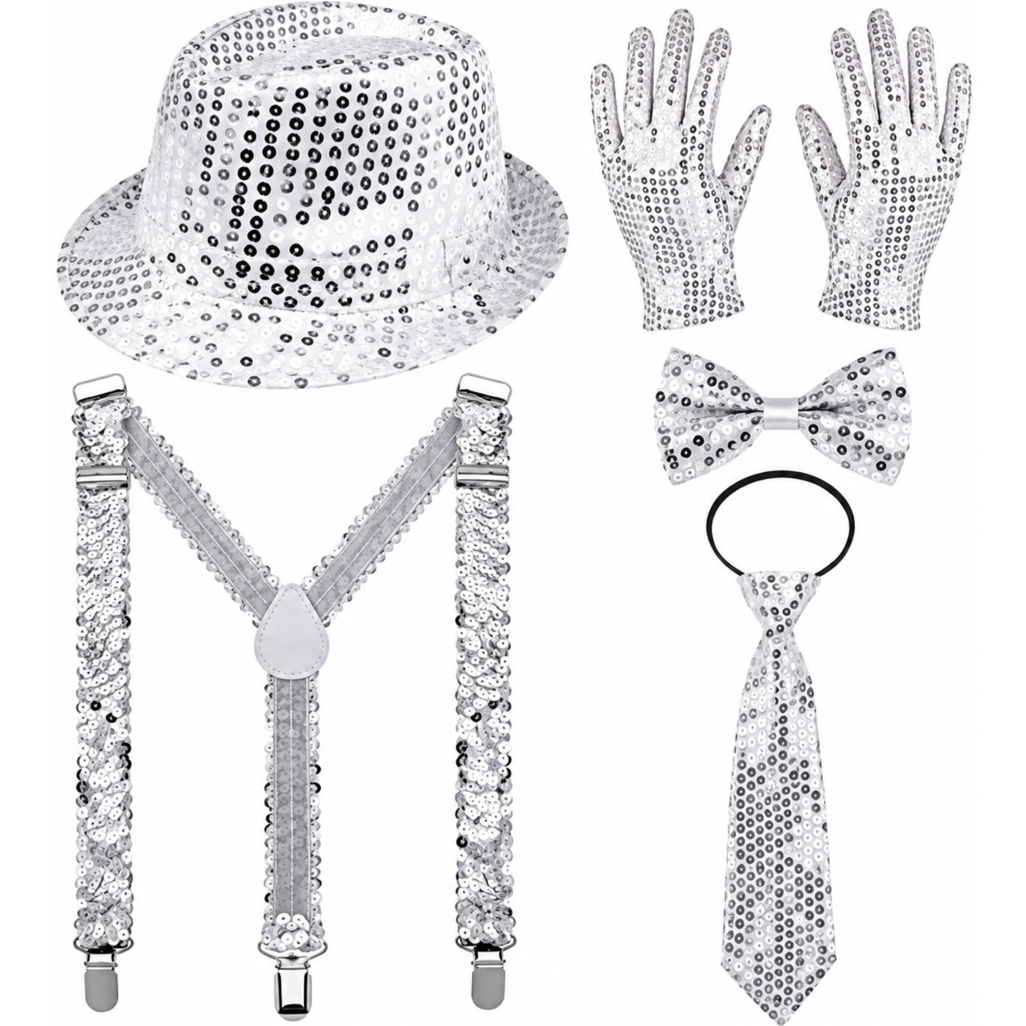 Adult Silver Sequin Disco Costume Accessory Set