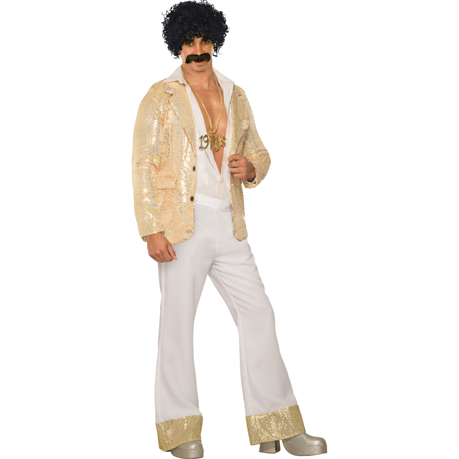 White 70's Disco Flared Pants Men's Costume