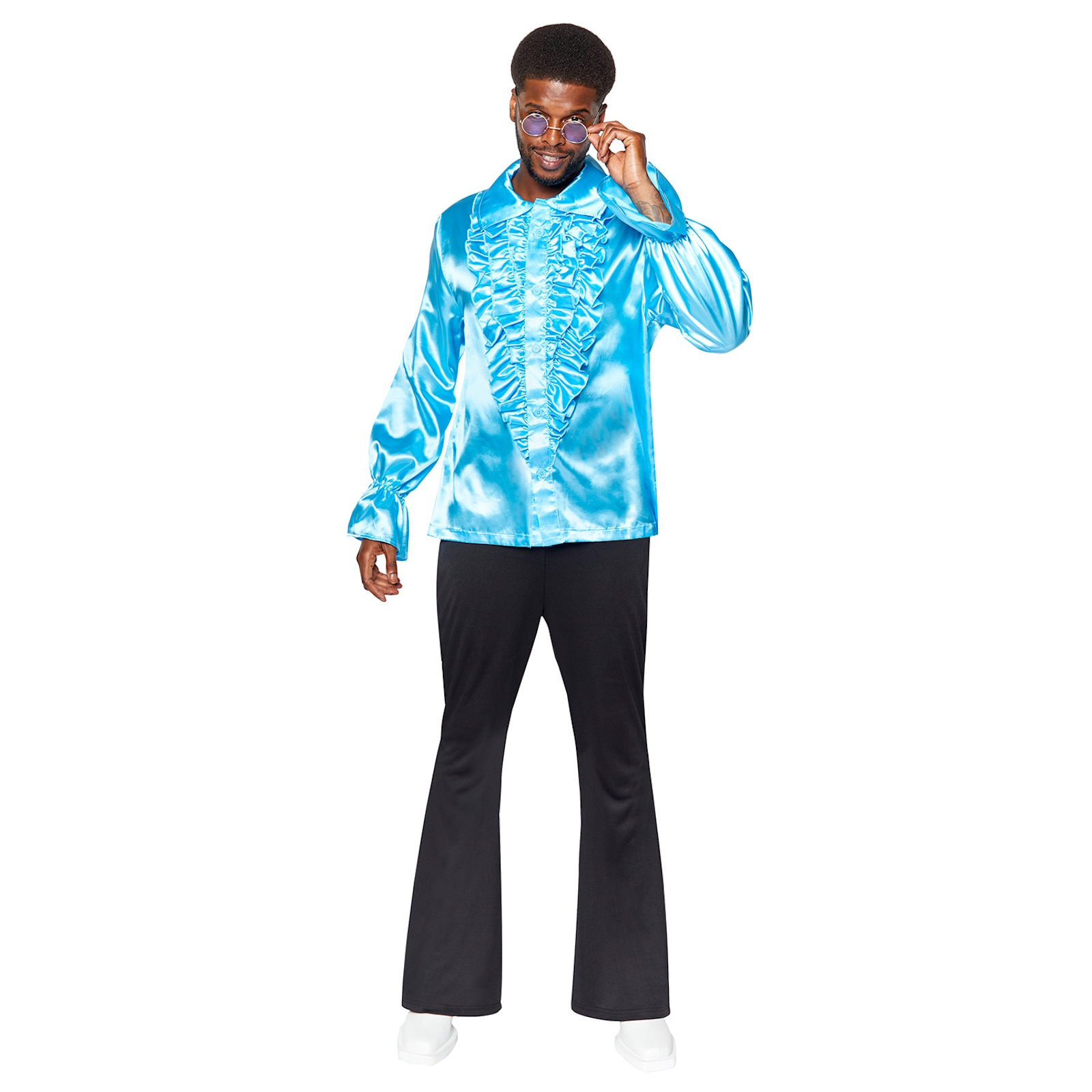 Blue Satin Ruffle Shirt Men's Costume