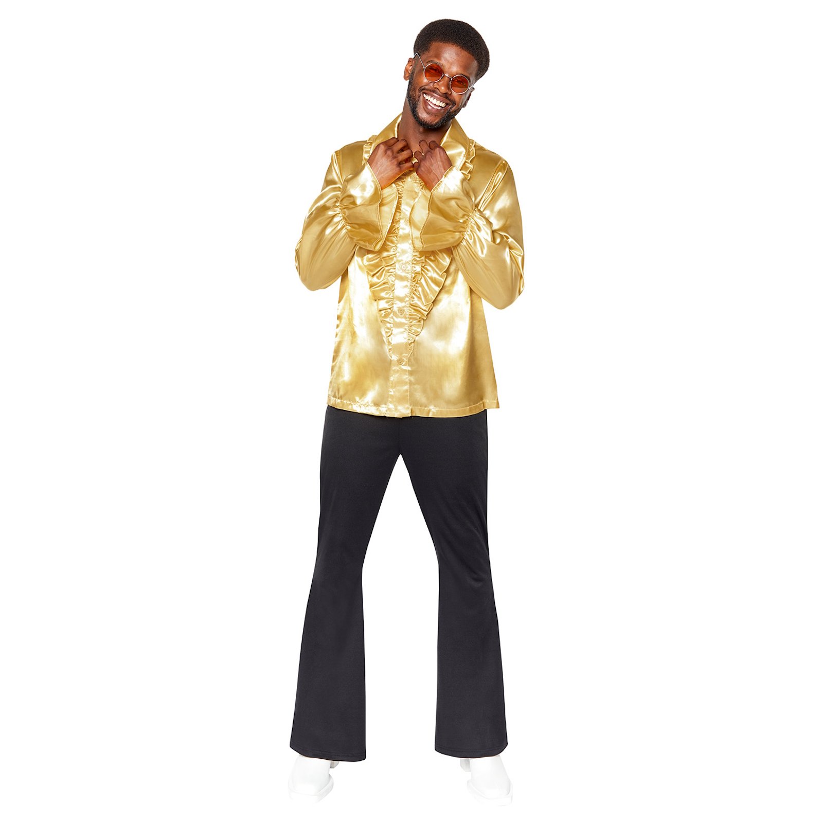 Gold Satin Ruffle Shirt Men's Costume