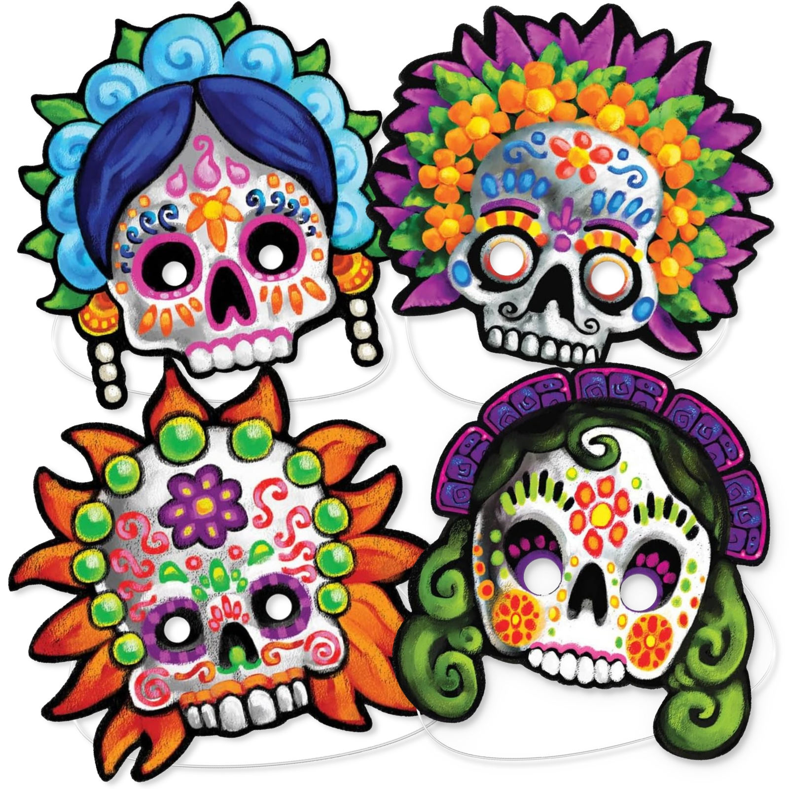 Day Of The Dead Masks (Pack of 4)  