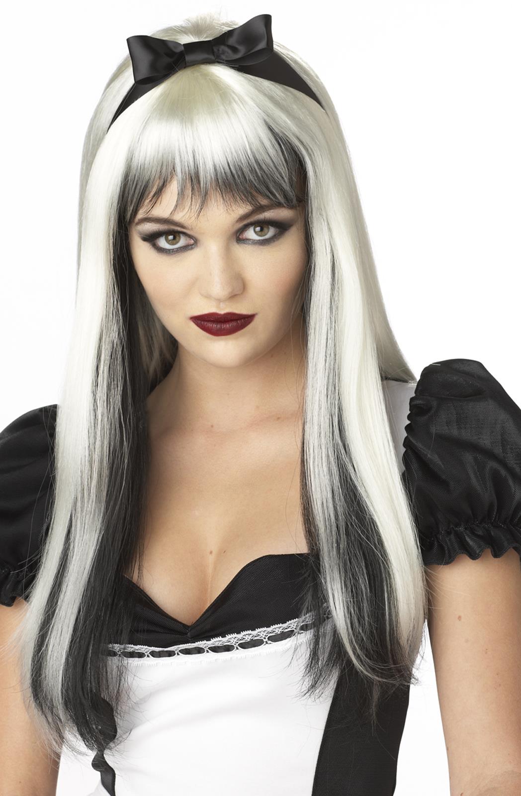 Enchanted Tresses Gothic Black White Adult Wig