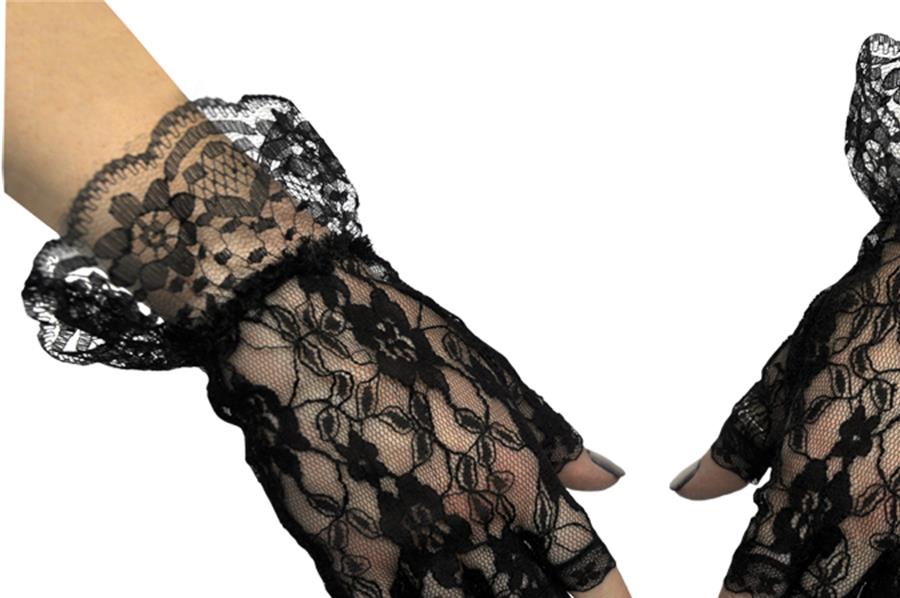 Black Fingerless Lace Adult Gloves