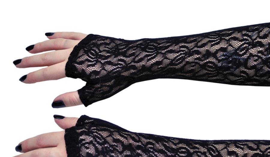 Elbow Black Lace Fingerless Adult Gloves