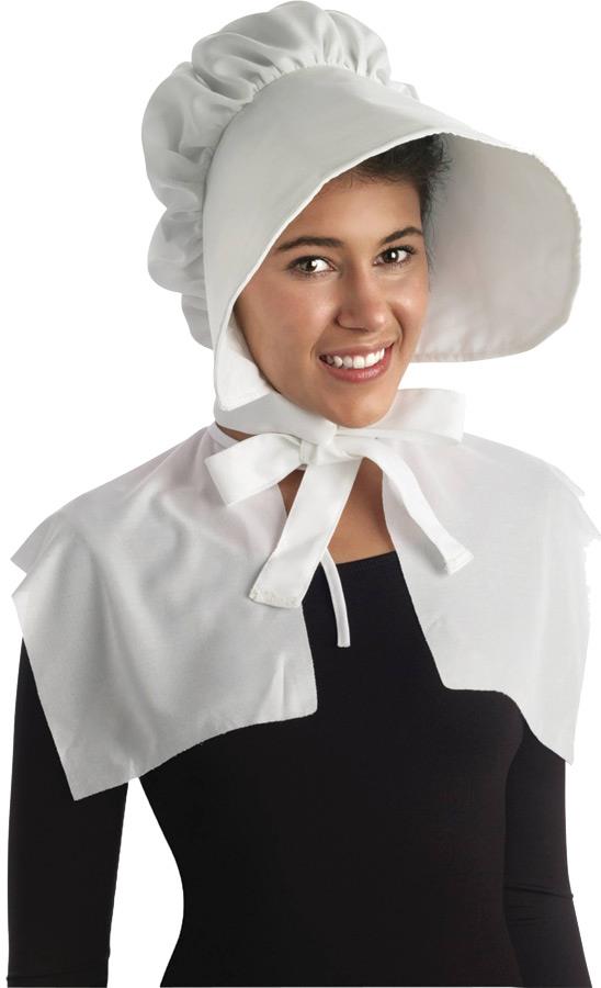 White Colonial Bonnet Adult Hat