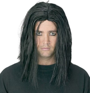 Sinister Young Man Long Straight Black Adult Wig