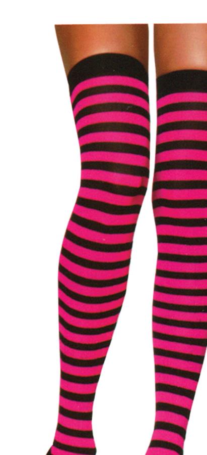 Striped Black Neon Pink Thigh Highs Adult Costume Accessory