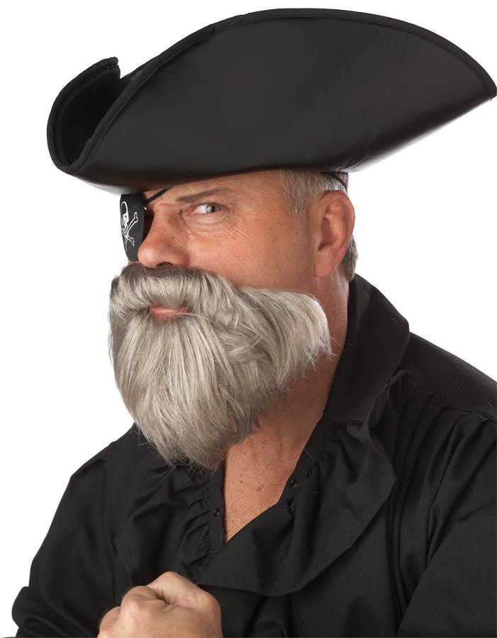 Grey Captain Beard Moustache Adult Costume Accessory