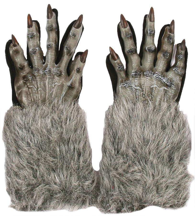 Scary Werewolf Long Grey Adult Gloves