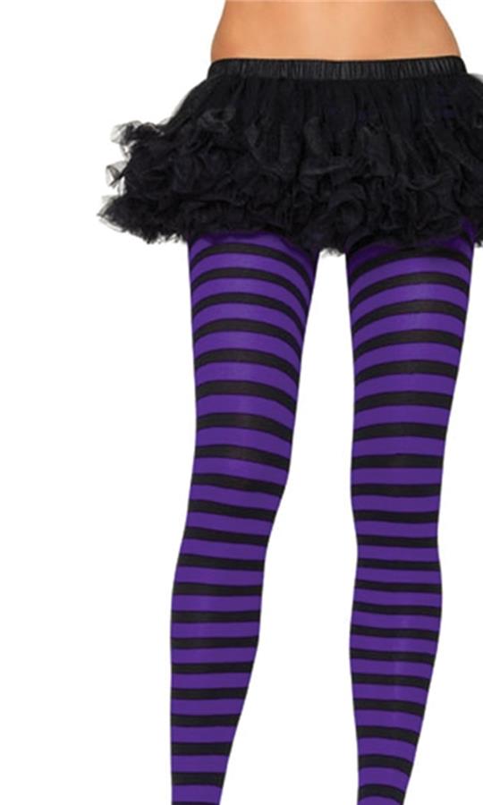 Black Purple Stripe Tights Adult Costume Accessory