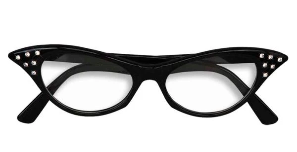 50's Rhinestone Glasses Black Clear Adult Costume Accessory