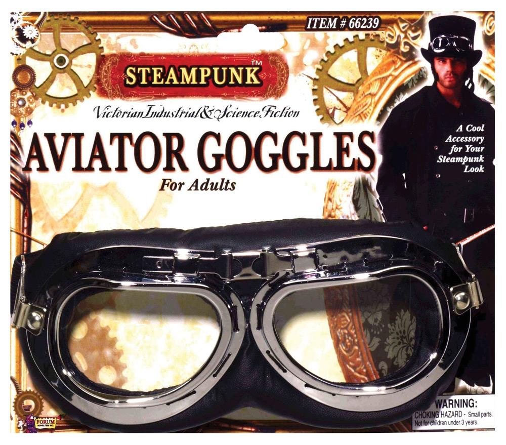 Black Steampunk Aviator Goggles Adult Costume Accessory