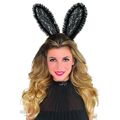 Black Lace Bunny Ears Headband Adult Costume Accessory