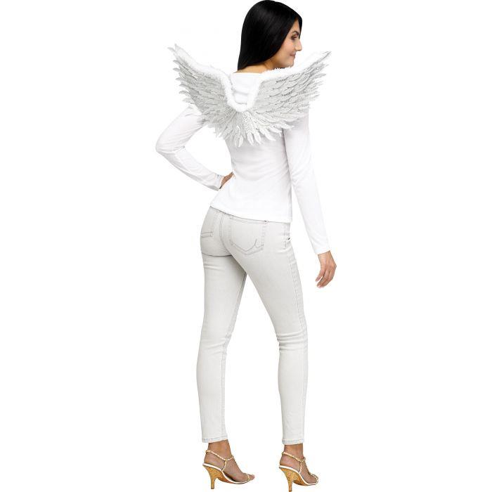 Embossed White Angel Wings Adult Costume Accessory