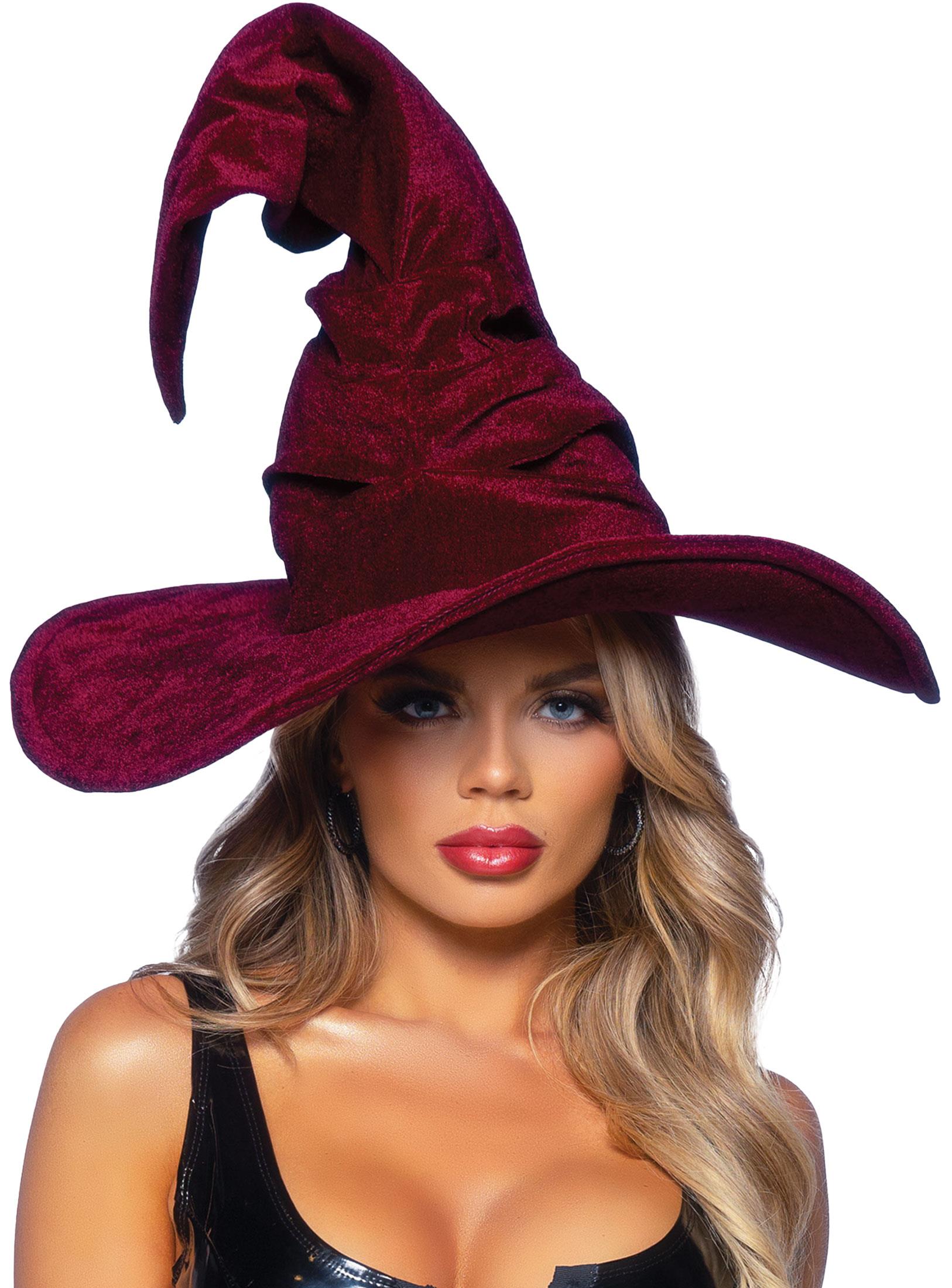 Burgundy Velvet Ruched Witch Adult Hat