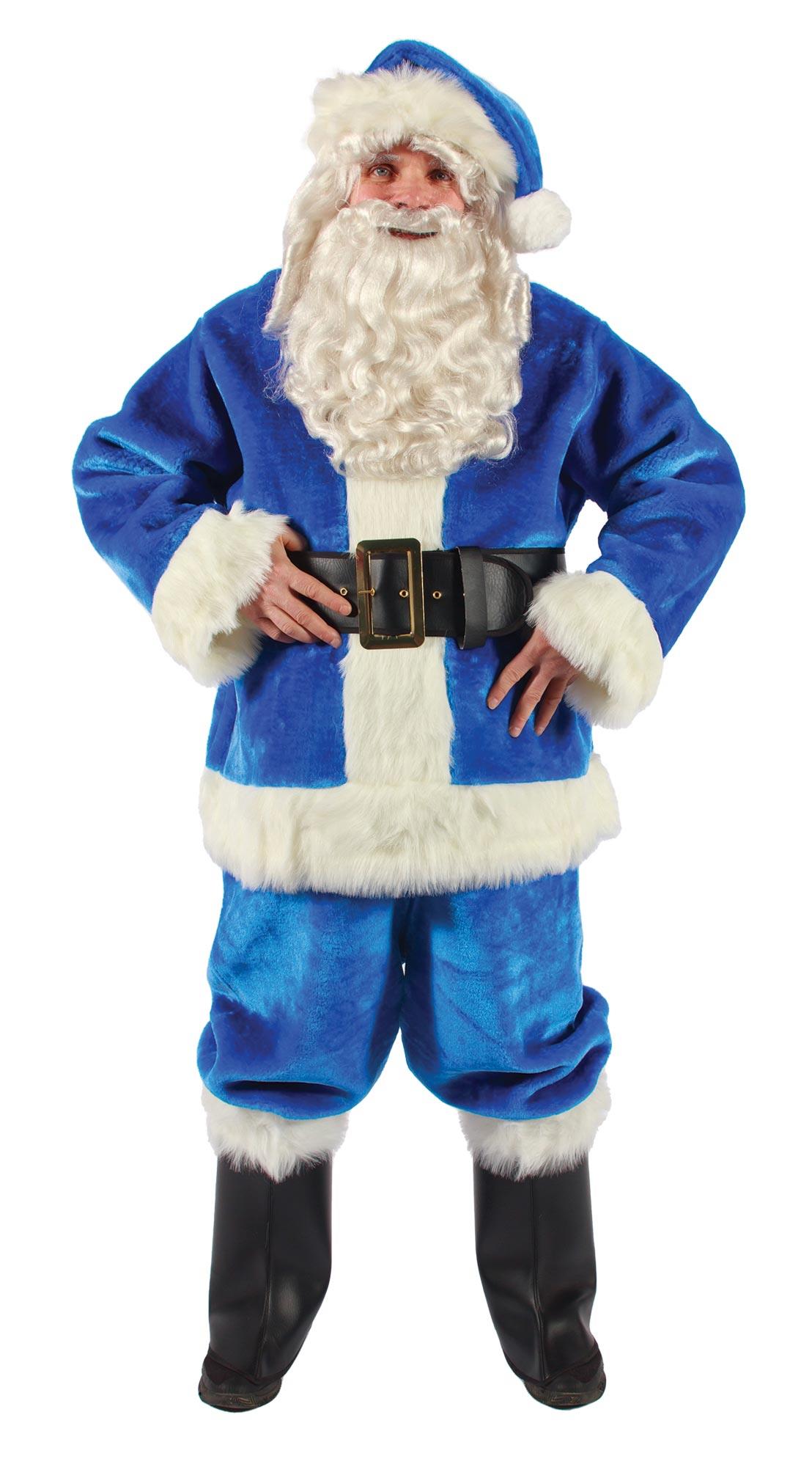 Blue Plush Santa Suit Adult Costume