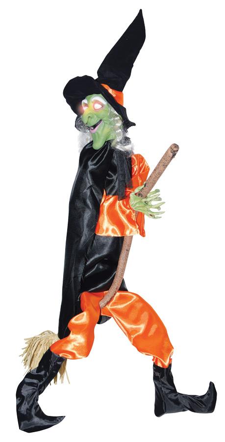 Leg Kicking Witch With Broom Halloween Prop