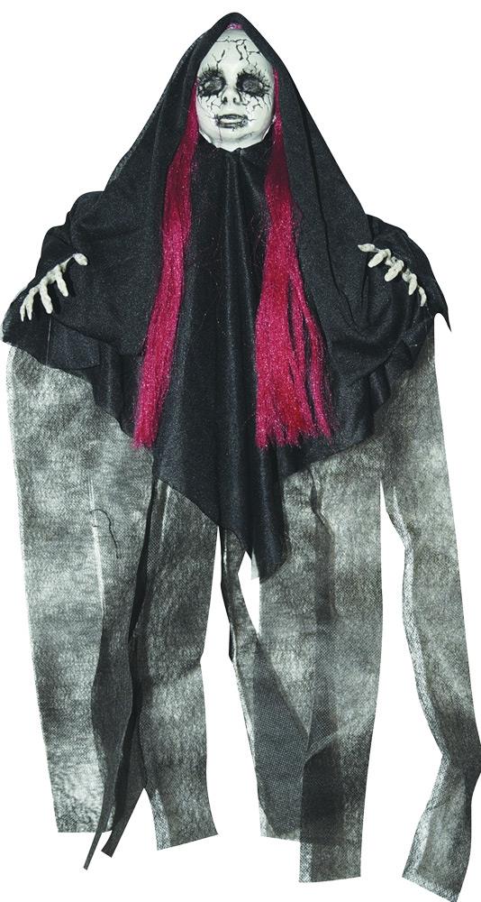 Creepy Doll Black Red With Hair Halloween Prop