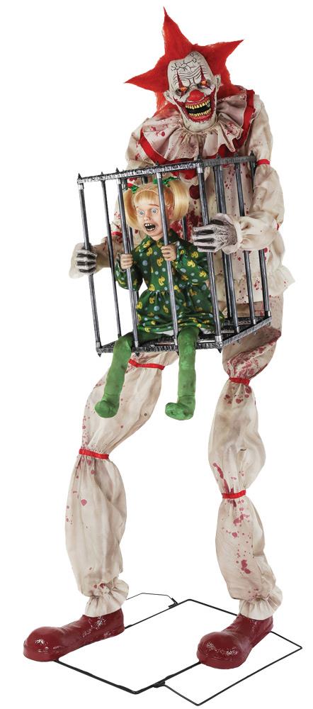 Cagey the Clown With Child in Cage Animated Halloween Prop
