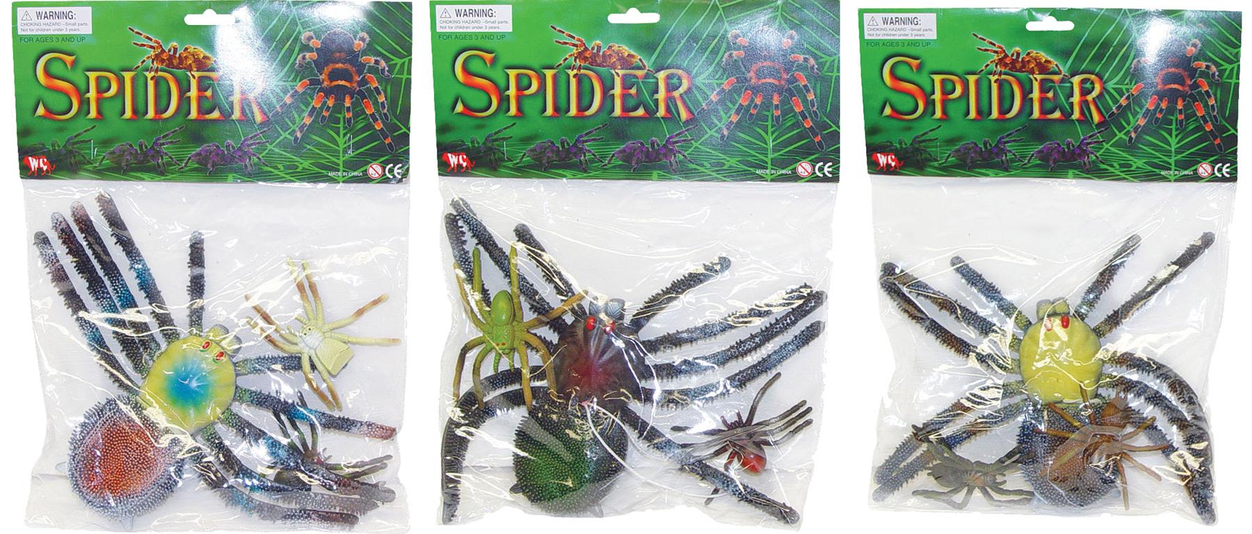 Rubber Spiders Assorted Halloween Props Pack of 3