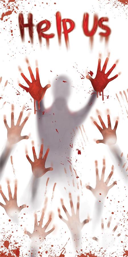 Zombie Apocalypse Bloody Help Us Door Cover Halloween Decoration 