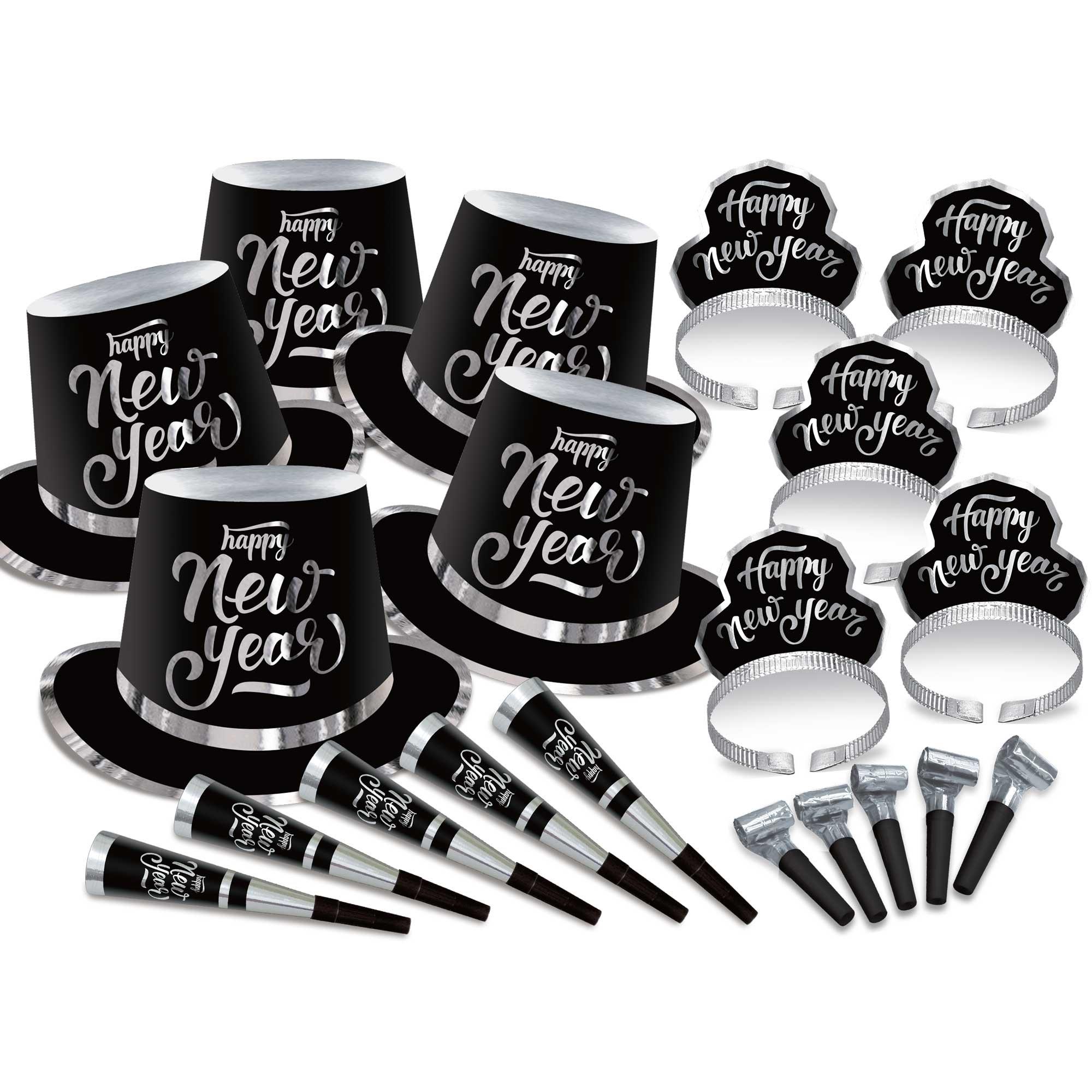 New Year's Party Box Kit Black Silver For 20 People
