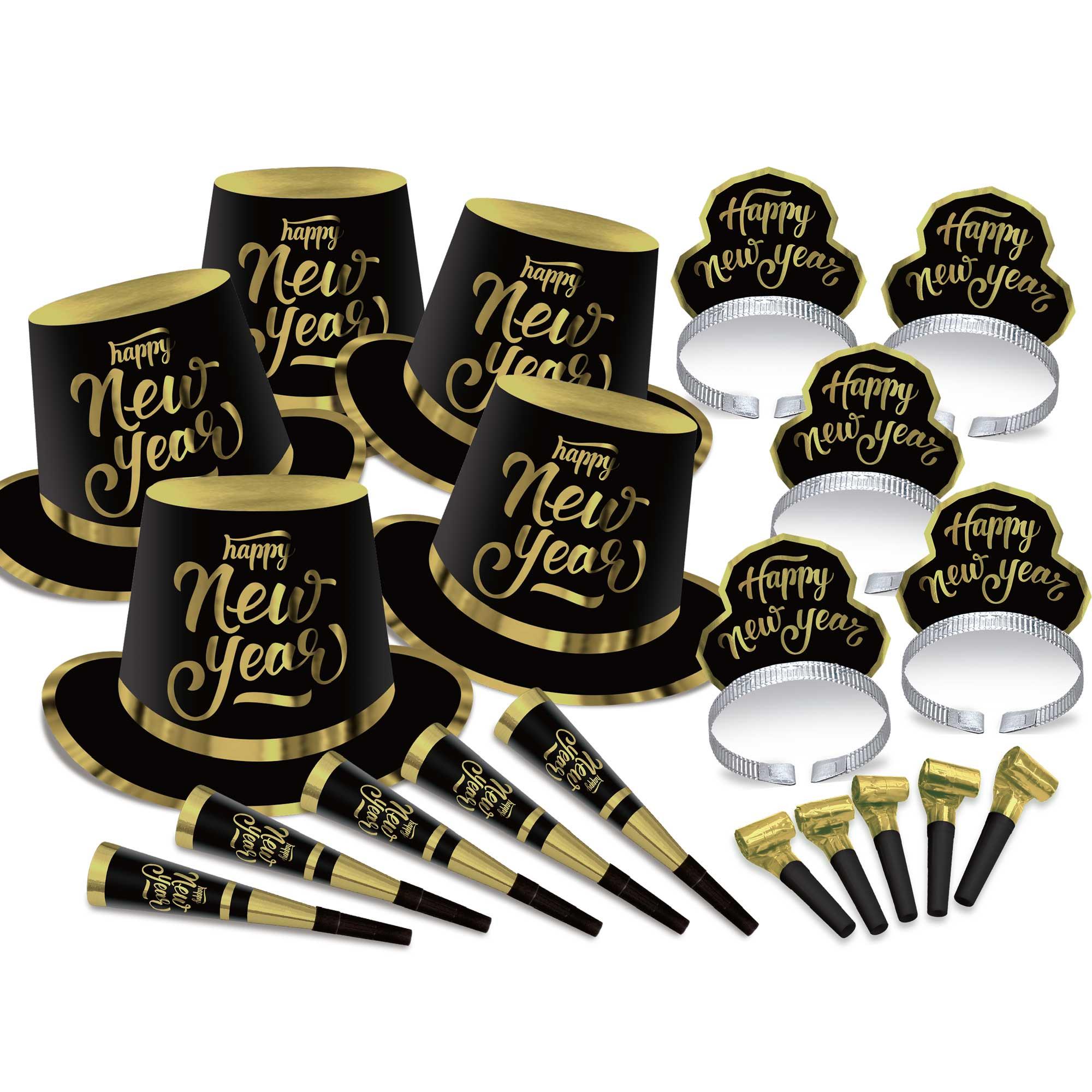 New Year's Party Box Kit Black Gold For 20 People