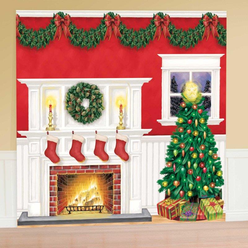Christmas Tree Fireplace Scene Setters Giant Wall Decorating Kit