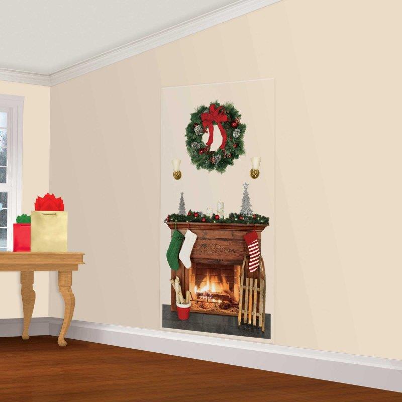 Christmas Fireplace Scene Setters Add On Wall Decoration